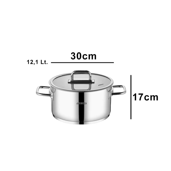 Nova Paslanmaz Çelik Cam Kapaklı Derin Tencere 30x17 cm - Resim 4