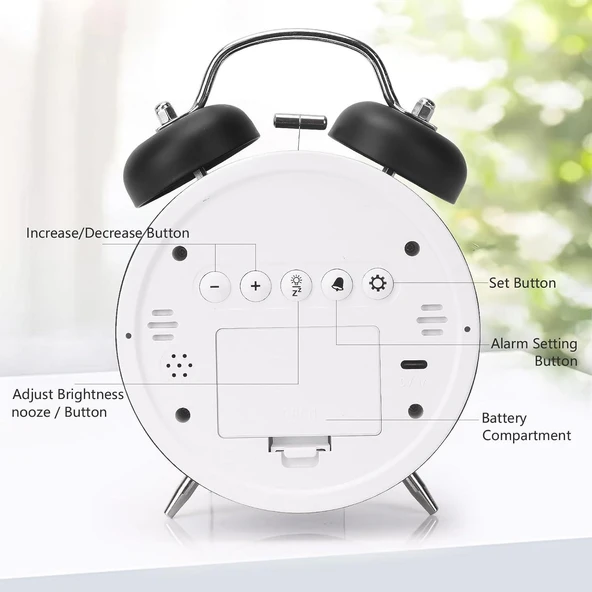 Valkyrie LED Ekranlı Analog Alarmlı Masa Saati Çalar Saat Pil Dereceli Çift Alarmlı Dijital Saat Siyah - 6