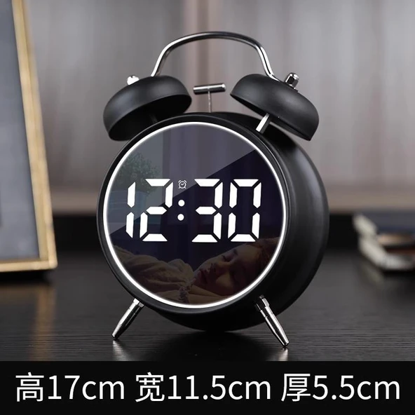 Valkyrie LED Ekranlı Analog Alarmlı Masa Saati Çalar Saat Pil Dereceli Çift Alarmlı Dijital Saat Siyah - 5