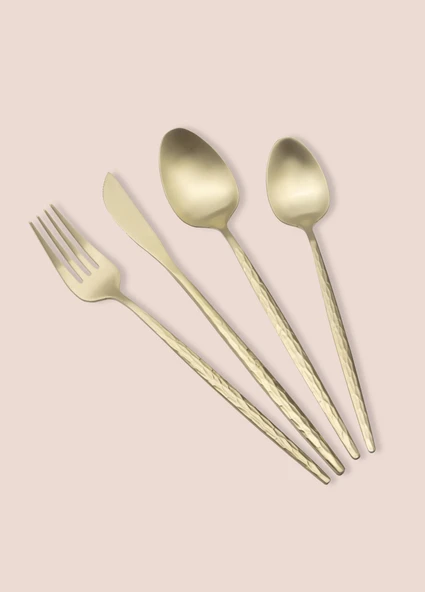 The Mia Shiny Çatal Kaşık Bıçak Takımı Mat Gold 24 Parça - 7