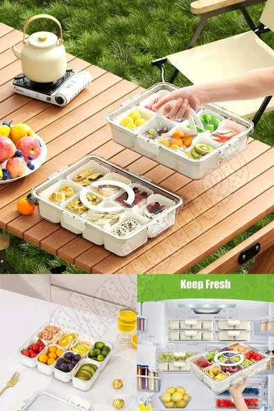 Tilbe Home 3lü Kilit Kapaklı 8 Bölmeli Taşınabilir Saklama Kabı Kahvaltılık Organizer Piknik Seti Gıda Kutusu - 3