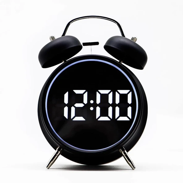 Valkyrie LED Ekranlı Analog Alarmlı Masa Saati Çalar Saat Pil Dereceli Çift Alarmlı Dijital Saat Siyah - 3