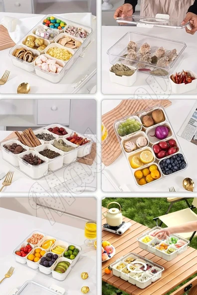 Tilbe Home 3lü Kilit Kapaklı 8 Bölmeli Taşınabilir Saklama Kabı Kahvaltılık Organizer Piknik Seti Gıda Kutusu - 4