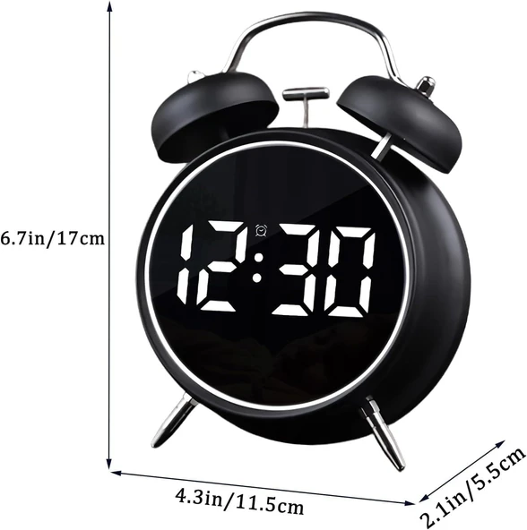 Valkyrie LED Ekranlı Analog Alarmlı Masa Saati Çalar Saat Pil Dereceli Çift Alarmlı Dijital Saat Siyah - 7
