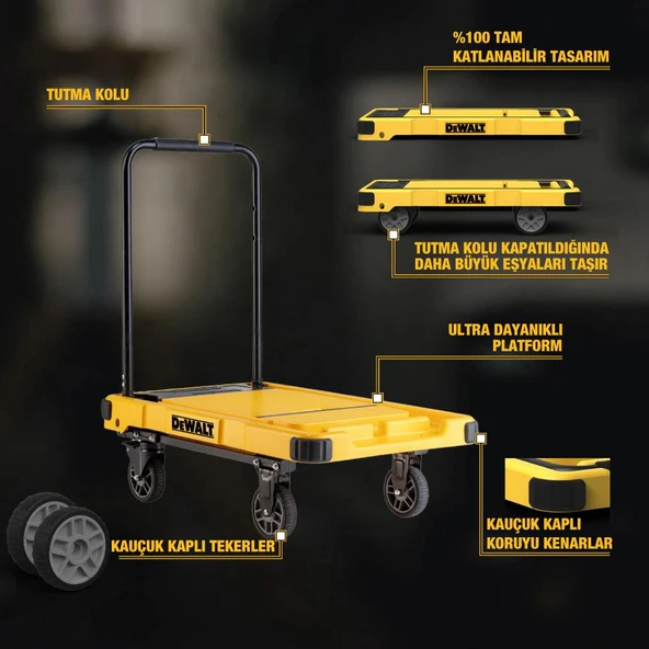 DEWALT DWT710 200Kg Profesyonel Katlanabilir Dört Tekerlekli Yük ve Paket Taşıma Arabası - 12