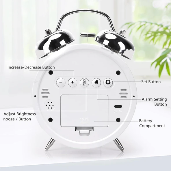 Valkyrie LED Ekranlı Analog Alarmlı Masa Saati Çalar Saat Pil Dereceli Çift Alarmlı Dijital Saat Gümüş - 5