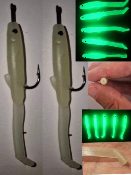 Eagenset İğneli Silikon Balık Fosforlu Glow Luminous Karanlıkta Parlayan İğneli Yapay Yem 5 cm 2 Adet - 2