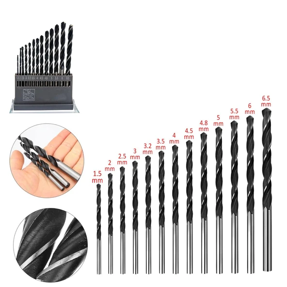 Metal Delme HSS Matkap Ucu Seti 13 'lü Paket Çelik Metal Alüminyum Delici Uç 1.5 - 6.5 mm Arası Çap - 2
