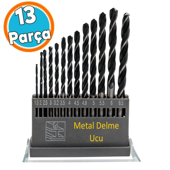 Metal Delme HSS Matkap Ucu Seti 13 'lü Paket Çelik Metal Alüminyum Delici Uç 1.5 - 6.5 mm Arası Çap