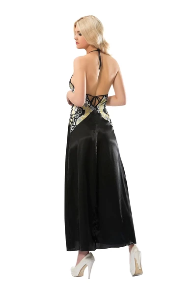 Siyah Dantelli Saten Gecelik - 086 - 2