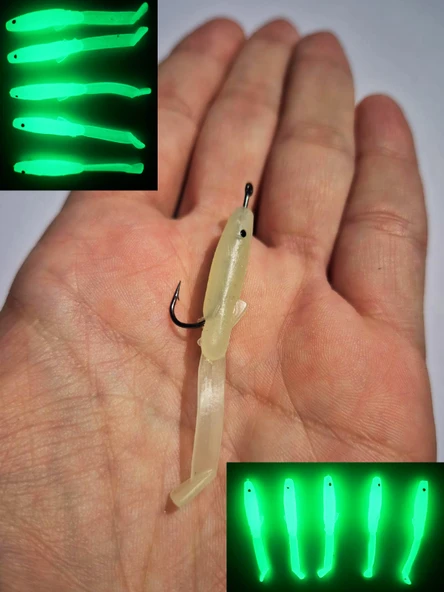 Eagenset İğneli Silikon Balık Fosforlu Glow Luminous Karanlıkta Parlayan İğneli Yapay Yem 5 cm 2 Adet