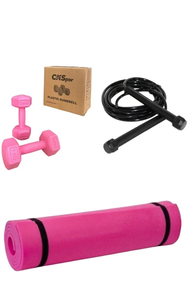 CKSpor Süper Set Siyah Yoga Pilates Matı + Atlama İpi + 1x2 Siyah Dambıl - 2