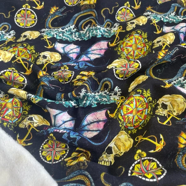 Kaf Kumaş  3 İplik Baskılı Kumaş | Ejderha - Resim 2