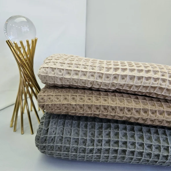 Kaf Kumaş  Büyük Kareli Waffle Pike Bornozluk Kumaş | 100% Pamuk | BW-04 - Resim 2