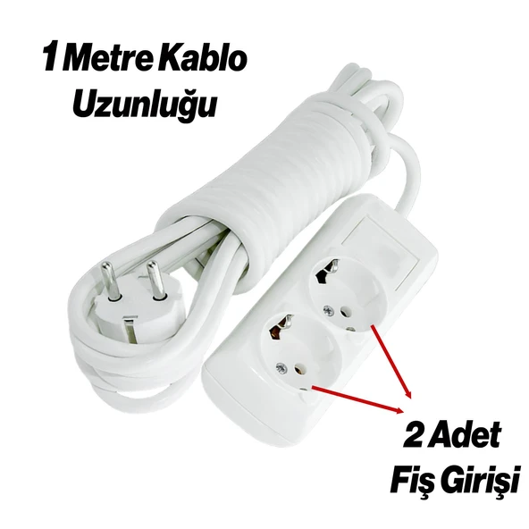 Grup Priz Kablolu 2'li Topraklı Fiş Çoğaltıcı 1 Metre Çoklu Asmalı Uzatma Kablosu Anahtarsız - 2