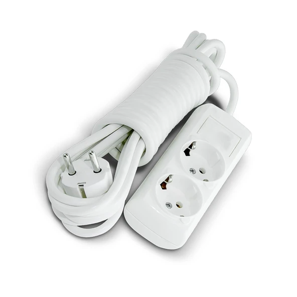 Grup Priz Kablolu 2'li Topraklı Fiş Çoğaltıcı 1 Metre Çoklu Asmalı Uzatma Kablosu Anahtarsız - 4