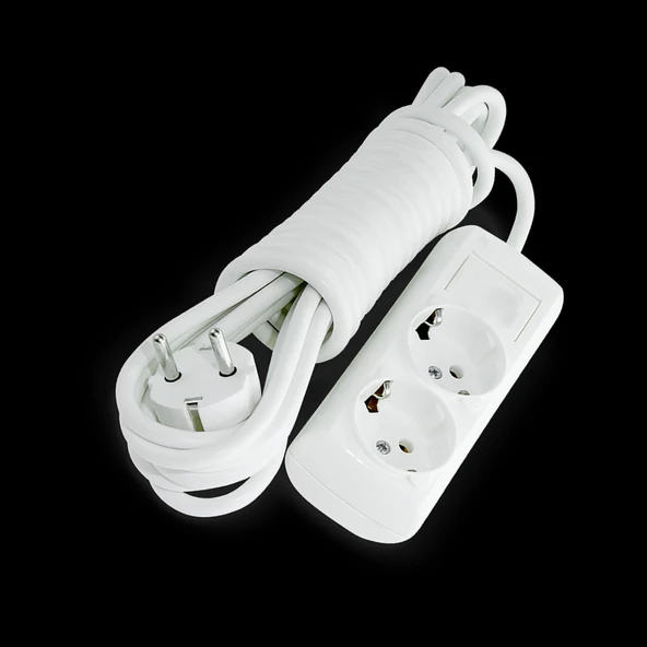 Grup Priz Kablolu 2'li Topraklı Fiş Çoğaltıcı 1 Metre Çoklu Asmalı Uzatma Kablosu Anahtarsız - 5