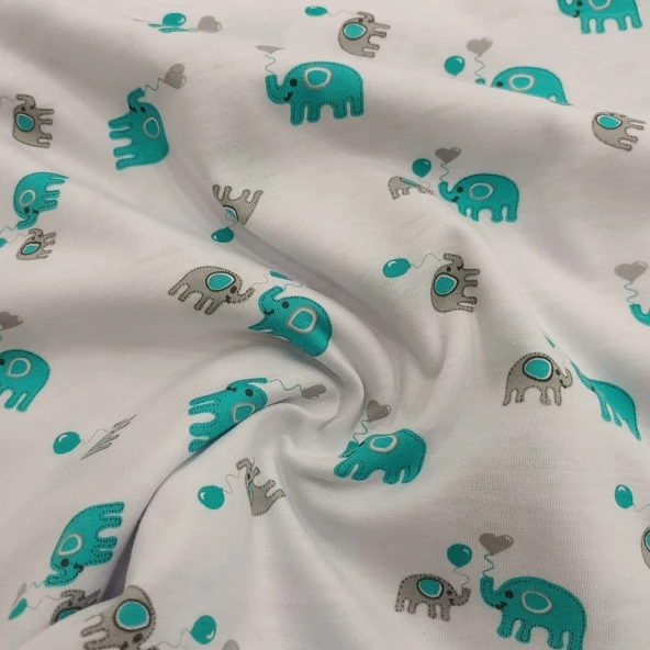 Kaf Kumaş  Mavi Fil Baskılı İnce Süprem Kumaş ürün görseli