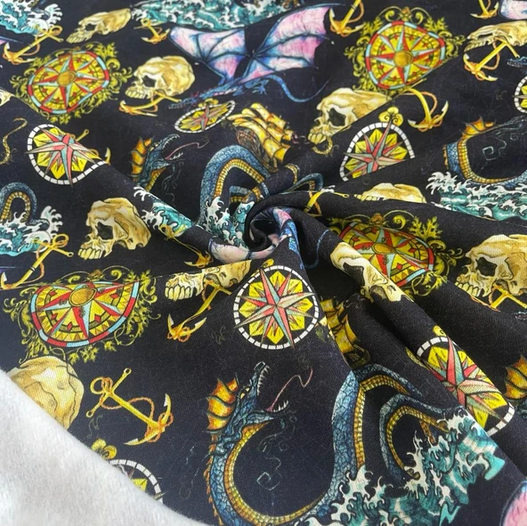 Kaf Kumaş  3 İplik Baskılı Kumaş | Ejderha ürün görseli