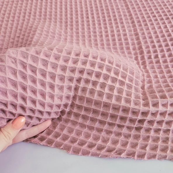 Kaf Kumaş  Büyük Kareli Waffle Pike Bornozluk Kumaş | 100% Pamuk | BW-26 - Resim 2