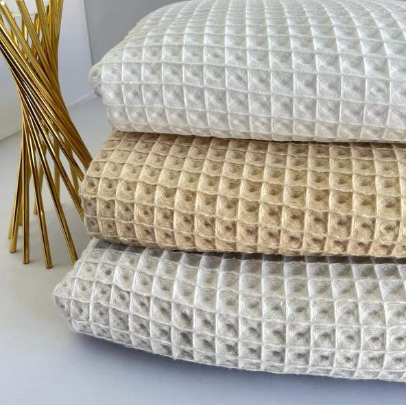 Kaf Kumaş  Büyük Kareli Waffle Pike Bornozluk Kumaş | 100% Pamuk | BW-01 - 3