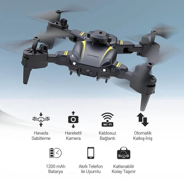 Corby Drones CX029 Sapphire Kablosuz Katlanabilir Hareketli Kamera Smart Drone Siyah - 4
