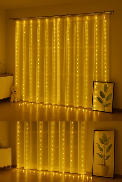 Perdesi Dize Işıkları, 3m x 3m 300 LED Peri Işıkları 8 Modlu Su Geçirmez LED Dize Işıklar Uzaktan Kumandalı ve Zamanlayıcı Kapalı Açık Bahçe - 2