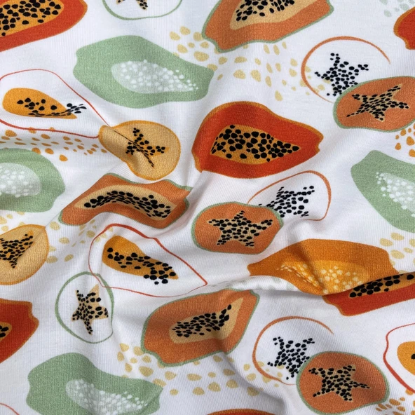 Kaf Kumaş  Dijital Baskılı Penye Süprem Kumaş | Papaya - Resim 2