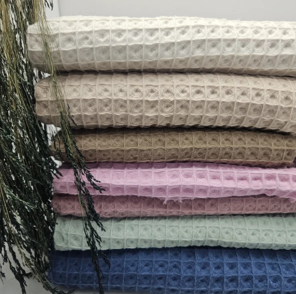 Kaf Kumaş  Büyük Kareli Waffle Pike Bornozluk Kumaş | 100% Pamuk | BW-26 - Resim 3