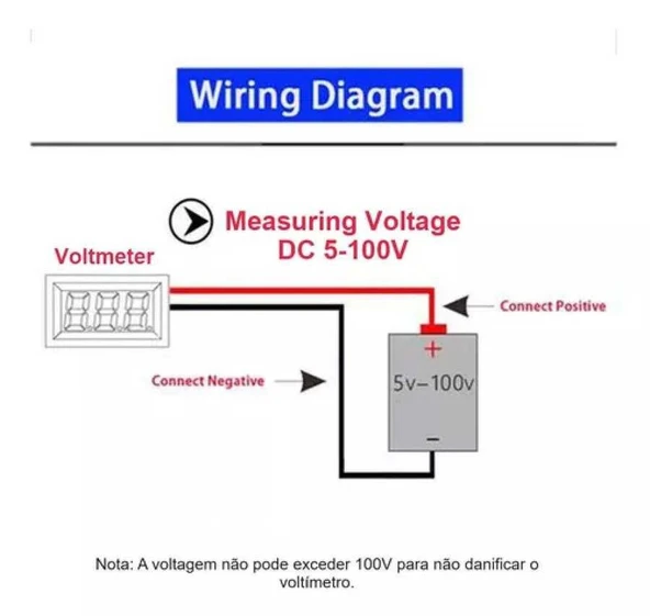 DC 4-100V Dijital Voltmetre Kırmızı LED – Araç, Tekne, Karavan, Motosiklet Uyumlu - 4
