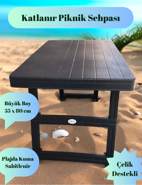 Katlanır Piknik & Kamp Sehpası & Bahçe Balkon Sehpası 80 x 55 cm Büyük Boy Çelik Destekli - 2
