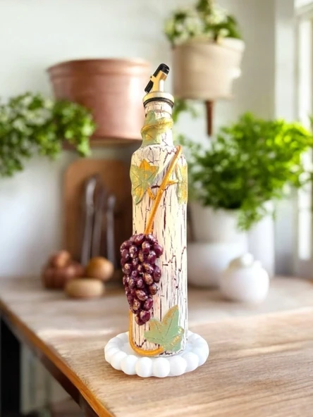 500 ML Kil Kabartma Uygulama Akdeniz ve Ege Dokunuşu El Yapımı Zeytinyağı & Üzüm Sirke Şişeleri, Yağdanlık - 3