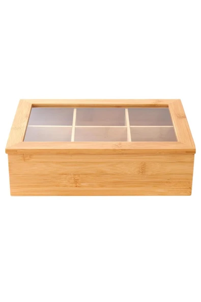 Bambu Organizer Kutu Takı Aksesuar Kutusu, Çay Kutusu 6 Bölmeli 24x16x7cm - 4