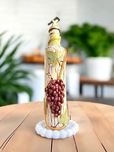 500 ML Kil Kabartma Uygulama Akdeniz ve Ege Dokunuşu El Yapımı Zeytinyağı & Üzüm Sirke Şişeleri, Yağdanlık