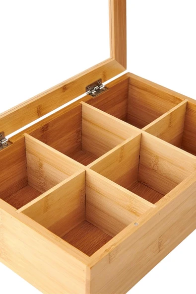 Bambu Organizer Kutu Takı Aksesuar Kutusu, Çay Kutusu 6 Bölmeli 24x16x7cm - 3