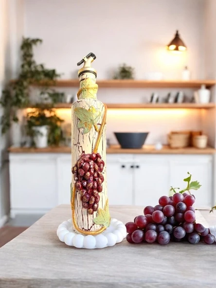 500 ML Kil Kabartma Uygulama Akdeniz ve Ege Dokunuşu El Yapımı Zeytinyağı & Üzüm Sirke Şişeleri, Yağdanlık - 4