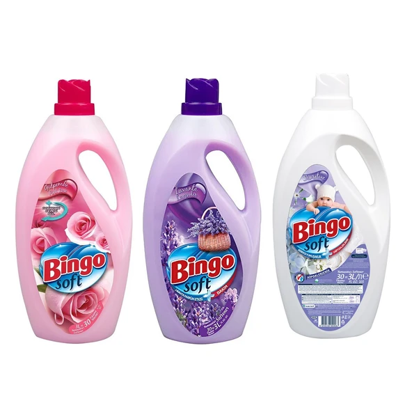 Bingo Soft Yumuşatıcı 3 lt 3 lü Karma Paket / Sensitive - Gül - Lavanta