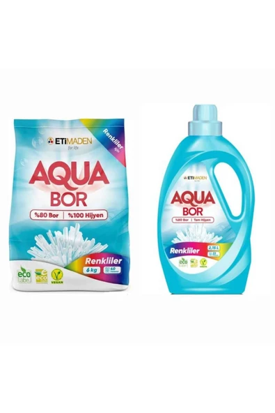 AQUABOR ÇAMAŞIR DETERJANI 6 KG TOZ RENKLİLER İÇİN + 33 YIKAMA SIVI AQUABOR RENKLİLER İÇİN