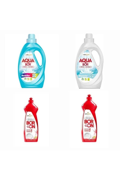 AQUABOR SIVI ÇAMAŞIR DETERJANI RENKLİ VE BEYAZLAR İÇİN 66 YIKAMA + BULAŞIK DETERJANI 2 ADET TM