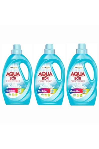 AQUABOR SIVI ÇAMAŞIR DETERJANI RENKLİLER İÇİN 3 ADET 99 YIKAMA DOĞAL MİNERALLİ