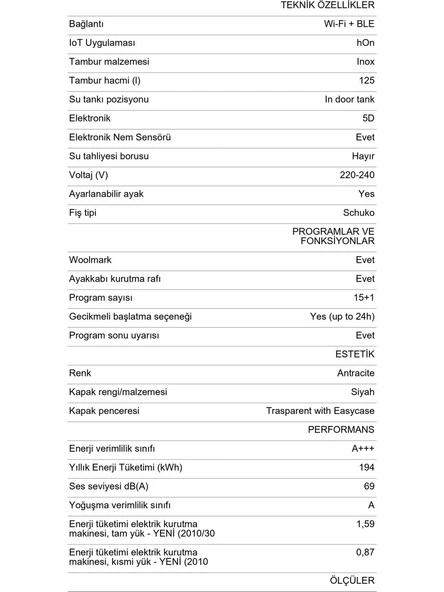 Hoover NDPEH9A3TCBERXSS 9 kg Çamaşır Kurutma Makinesi - 5