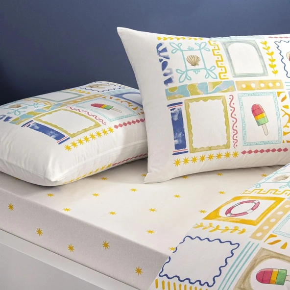 Taç Ranforce Çarşafı Lastikli Tek Kişilik Nevresim Takımı-Vario Sarı - Resim 3