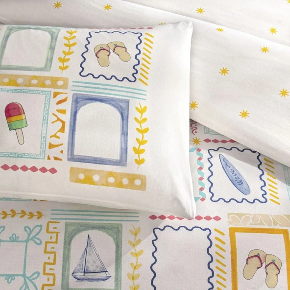 Taç Ranforce Çarşafı Lastikli Tek Kişilik Nevresim Takımı-Vario Sarı - Resim 2