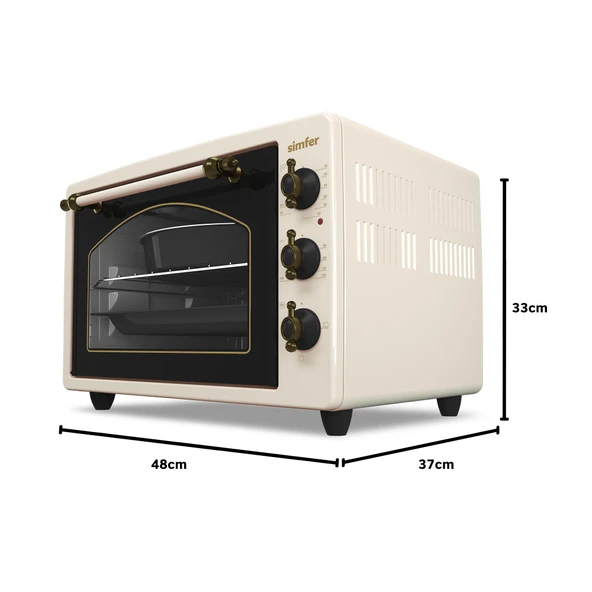 Simfer 3495 Retro Bej 34 LT Statik Mini/Midi Fırın - 4 Fonksiyon, Programlanabilir Pişirme & Isı Kontrol - Resim 7