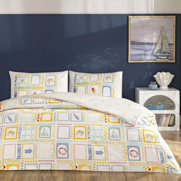 Taç Ranforce Çarşafı Lastikli Tek Kişilik Nevresim Takımı-Vario Sarı ürün görseli