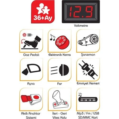 Tery Bery Uzaktan Kumandalı Akülü Araba 12 Volt 05-280 Beyaz - 8