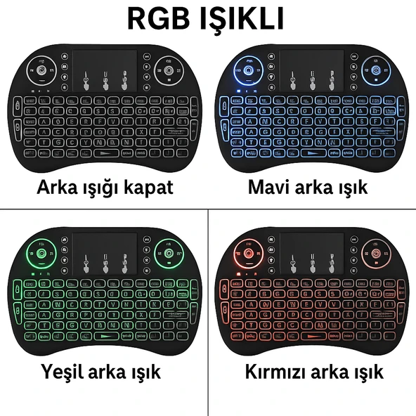 Akıllı TV ve Android Cihazlar için Kablosuz RGB Aydınlatmalı Mini Klavye Uzaktan Kumanda - 2
