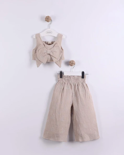 Serkon Kız Çocuk Müslin Crop Pantolon Takım SER-0876