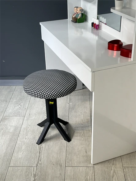 Tabure Kazayağı Kumaş Puf Makyaj Masası Sandalyesi Metal Sandalye Tekli Çap 39 x Yükseklik 51 cm - 3