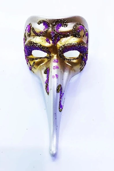 Fuşya Renk İşlemeli Seramik Malzemeden İmal Venedik Uzun Maske Magnet - 1